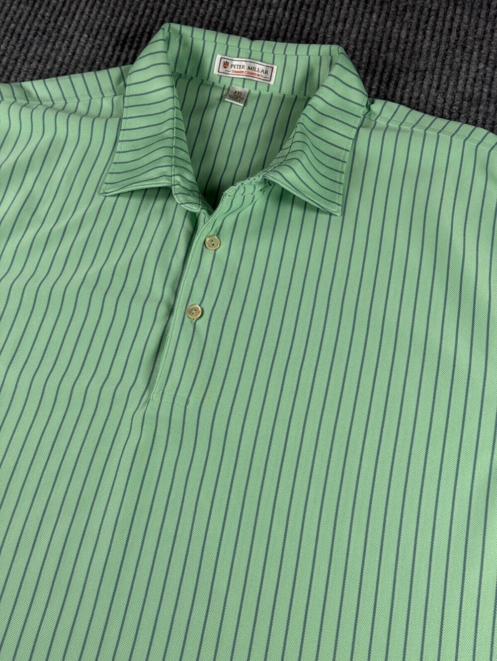Peter Millar Summer Comfort Polo Men XXL Short Sleeve Mint Green Vertical Stripe